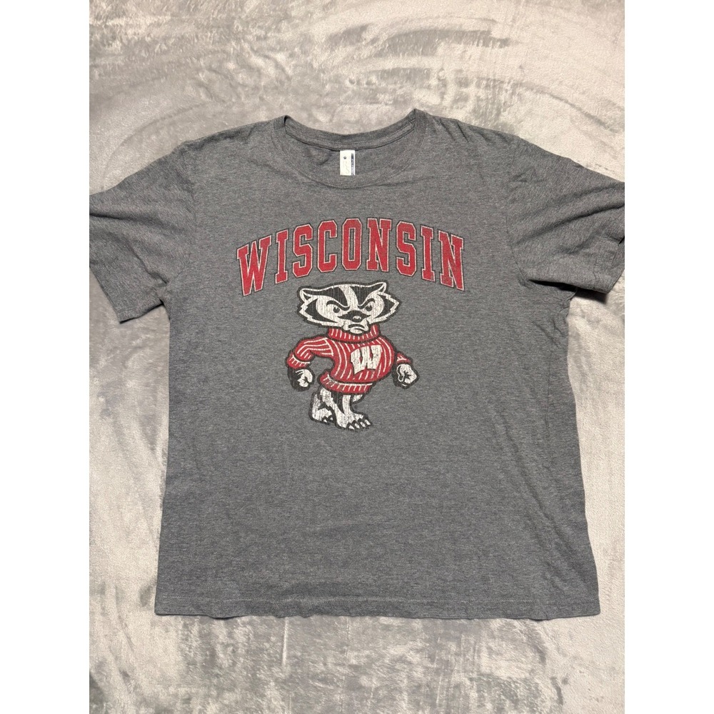 Perrin Wisconsin Badgers T-Shirt Mens XL Gray Short Sleeve Graphic Tee NCAA